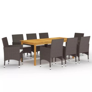 vidaXL, vidaXL 9-tlg. Garten-Essgruppe mit Kissen Braun, vidaXL 9-tlg. Garten-Essgruppe mit Kissen Braun