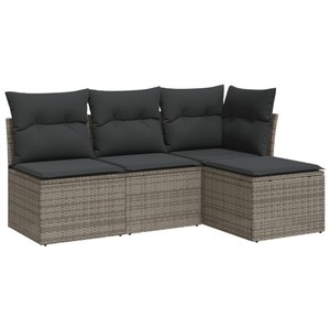 vidaXL, vidaXL 4-tlg. Garten-Sofagarnitur mit Kissen Grau Poly Rattan, vidaXL 4-tlg. Garten-Sofagarnitur mit Kissen Grau Poly Rattan