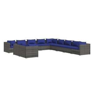 vidaXL, vidaXL 11-tlg. Garten-Lounge-Set mit Kissen Grau Poly Rattan, 