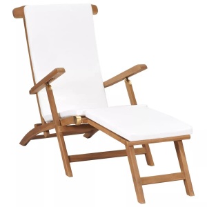 vidaXL, vidaXL Liegestuhl mit Auflage Cremeweiß Massivholz Teak, vidaXL Liegestuhl mit Auflage Cremeweiß Massivholz Teak
