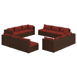 vidaXL, vidaXL 12-tlg. Garten-Lounge-Set mit Kissen Poly Rattan Braun