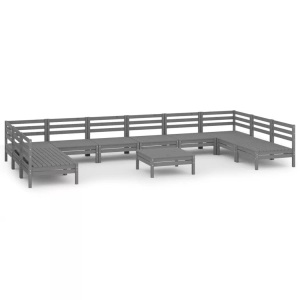 vidaXL, vidaXL 11-tlg. Garten-Lounge-Set Grau Massivholz Kiefer