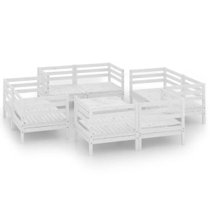 vidaXL, vidaXL 9-tlg. Garten-Lounge-Set Weiß Kiefer Massivholz, vidaXL 9-tlg. Garten-Lounge-Set Weiß Kiefer Massivholz