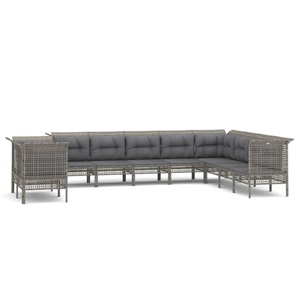 vidaXL, vidaXL 10-tlg. Garten-Lounge-Set mit Kissen Grau Poly Rattan