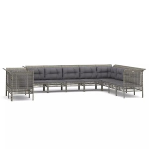 vidaXL, vidaXL 10-tlg. Garten-Lounge-Set mit Kissen Grau Poly Rattan