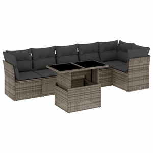 vidaXL, vidaXL 7-tlg. Garten-Sofagarnitur mit Kissen Grau Poly Rattan, vidaXL 7-tlg. Garten-Sofagarnitur mit Kissen Grau Poly Rattan