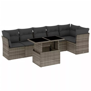 vidaXL, vidaXL 7-tlg. Garten-Sofagarnitur mit Kissen Grau Poly Rattan, vidaXL 7-tlg. Garten-Sofagarnitur mit Kissen Grau Poly Rattan