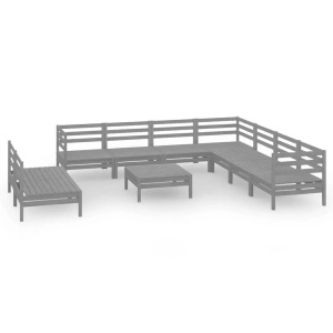 vidaXL, vidaXL 10-tlg. Garten-Lounge-Set Massivholz Kiefer Grau, vidaXL 10-tlg. Garten-Lounge-Set Massivholz Kiefer Grau