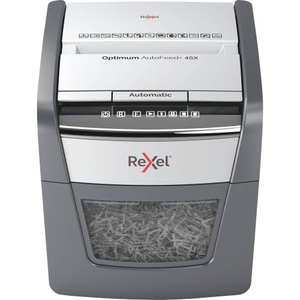 Rexel, Rexel Optimum AutoFeed 45X Aktenvernichter Partikelschnitt 4 x 28 mm 20 l Blattanzahl (max.): 45 Sicherheitsstufe 4, Rexel Optimum AutoFeed 45X Aktenvernichter 45 Blatt Partikelschnitt 4 x 28 mm P-4 20 l Vernichtet auch Büroklammern,