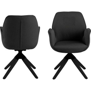 mutoni scandi, Esszimmerstuhl Stoff Dunkelgrau mit Armlehne Gestell Schwarz Lack 61x91, Stuhl AURA Polyester grau Drehsitz