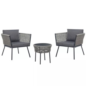 Beliani, Bistro Set aus PE Rattan Boho GARGANO Bistro Set aus PE Rattan Boho GARGANO, Beliani - Bistro Set aus PE Rattan Boho GARGANO, One Size, Rauch