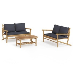vidaXL, vidaXL 3-tlg. Garten-Lounge-Set mit Dunkelgrauen Kissen Bambus, vidaXL 3-tlg. Garten-Lounge-Set mit Dunkelgrauen Kissen Bambus