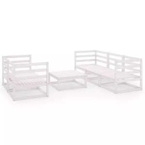 vidaXL, vidaXL 6-tlg. Garten-Lounge-Set Weiß Kiefer Massivholz, vidaXL 6-tlg. Garten-Lounge-Set Weiß Massivholz Kiefer