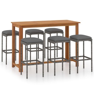 vidaXL, vidaXL 7-tlg. Gartenbar-Set mit Kissen Grau, vidaXL 7-tlg. Gartenbar-Set mit Kissen Grau