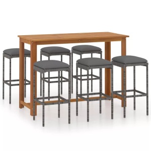 vidaXL, vidaXL 7-tlg. Gartenbar-Set mit Kissen Grau, vidaXL 7-tlg. Gartenbar-Set mit Kissen Grau