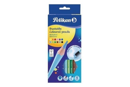 Pelikan, Pelikan Farbstifte 12 St?ck mit, Pelikan Buntstifte mit Radierer, 700689, (12 Farben)