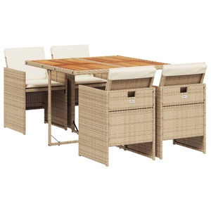 vidaXL, vidaXL 5-tlg. Garten-Essgruppe mit Kissen Beige Poly Rattan