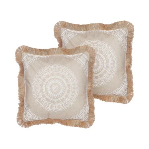 Beliani, Dekokissen aus Polyester Boho AGRIMONY Dekokissen aus Polyester Boho AGRIMONY, Beliani - Dekokissen 2er Set aus Polyester Boho AGRIMONY, One Size, Perle