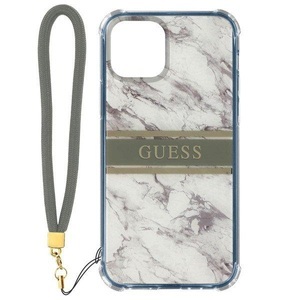 Guess, Guess - iPhone 13 Pro Hardcase Hülle Marble Strap (GUHCP13LKMABGR) - Weiss / Grau