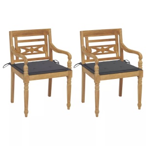 vidaXL, vidaXL Batavia-Stühle 2 Stk. mit Anthrazit Kissen Teak Massivholz, vidaXL Batavia-Stühle 2 Stk. mit Anthrazit Kissen Teak Massivholz