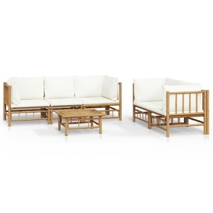 vidaXL, vidaXL 6-tlg. Garten-Lounge-Set mit Cremeweißen Kissen Bambus, 