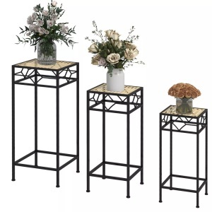 Northio, Northio - 3-Tlg. Pflanzenständer Stapelbarer Blumenhocker Blumentopfhalter Mit Rattanoptik Pflanzenhocker Für Garten Balkon Metall Gold, 22.5X21.5X22.5CM