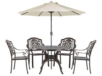 Beliani, Gartentisch Set mit Schirm aus Aluminium Retro SALENTO Gartentisch Set mit Schirm aus Aluminium Retro SALENTO, 