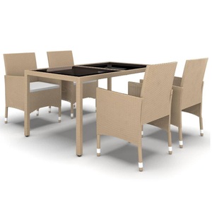 vidaXL, vidaXL 5-tlg. Garten-Essgruppe Poly Rattan und Hartglas Beige