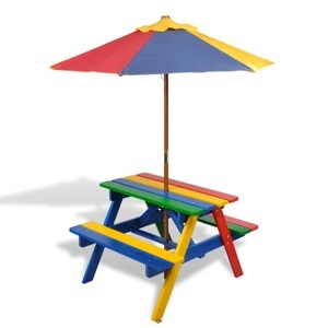 Diverse Hardware, Kinder-Picknickgarnitur mit Sonnenschirm in 4 Farben, vidaXL Kinder-Picknicktisch mit Bänken & Sonnenschirm Mehrfarbig Holz