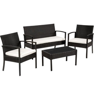 TecTake, Rattan Sitzgruppe Sparta 3+1 Rattan Sitzgruppe Sparta 3+1, Tectake - Rattan Sitzgruppe Sparta 3+1, 4 Stück, Schwarz
