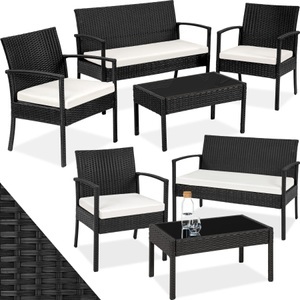 TecTake, Rattan Sitzgruppe Sparta 3+1 Rattan Sitzgruppe Sparta 3+1, Tectake - Rattan Sitzgruppe Sparta 3+1, 4 Stück, Schwarz