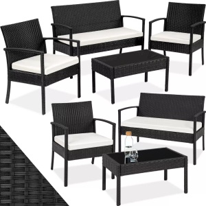 TecTake, Rattan Sitzgruppe Sparta 3+1 Rattan Sitzgruppe Sparta 3+1, Tectake - Rattan Sitzgruppe Sparta 3+1, 4 Stück, Schwarz