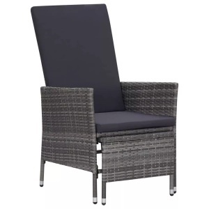 vidaXL, vidaXL Garten-Liegestuhl mit Auflagen Poly Rattan Grau, vidaXL Garten-Liegestuhl mit Auflagen Poly Rattan Grau