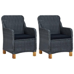 vidaXL, vidaXL Gartenstühle mit Kissen 2 Stk. Poly Rattan Dunkelgrau