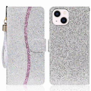 Apple, iPhone 14 Plus - Glitter Leder Etui, Apple - iPhone 14 Plus Glitter Leder Etui, Silber