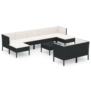 vidaXL, vidaXL 10-tlg. Garten-Lounge-Set mit Auflagen Poly Rattan Schwarz