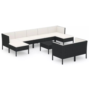 vidaXL, vidaXL 10-tlg. Garten-Lounge-Set mit Auflagen Poly Rattan Schwarz