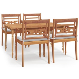 vidaXL, vidaXL 5-tlg. Garten-Essgruppe mit Kissen Massivholz Teak