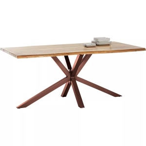 mutoni design, Tisch 160x85 cm - Akazie natur - Metall braun - mit Baumkante, Massivholztisch 160x85 - Akazie natur - Metall braun - mit Baumkante
