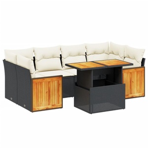 vidaXL, vidaXL 7-tlg. Garten-Sofagarnitur mit Kissen Schwarz Poly Rattan, vidaXL 7-tlg. Garten-Sofagarnitur mit Kissen Schwarz Poly Rattan