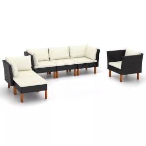 vidaXL, vidaXL 6-tlg. Garten-Lounge-Set Poly Rattan Eukalyptusholz Schwarz