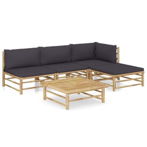 vidaXL, vidaXL 5-tlg. Garten-Lounge-Set mit Dunkelgrauen Kissen Bambus