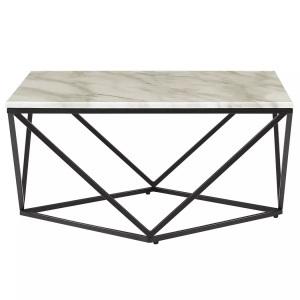 Beliani, Beliani Couchtisch weiss/schwarz Marmor Optik MALIBU, Beliani - Couchtisch aus MDF-Platte Modern MALIBU, One Size, Perle