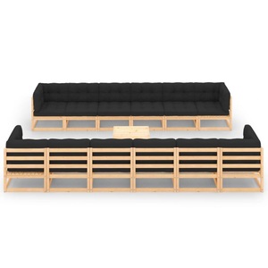 vidaXL, vidaXL 13-tlg. Garten-Lounge-Set mit Anthrazit Kissen Kiefernholz, vidaXL 13-tlg. Garten-Lounge-Set mit Kissen Massivholz Kiefer