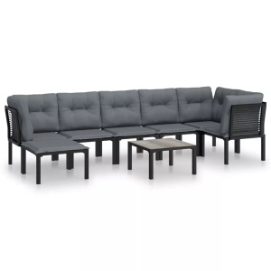 vidaXL, vidaXL 8-tlg. Garten-Lounge-Set Schwarz und Grau Poly Rattan