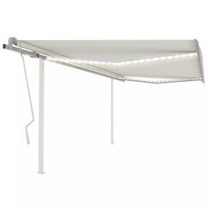 vidaXL, vidaXL Gelenkarmmarkise Einziehbar mit LED 4,5x3,5 m Cremeweiß, vidaXL Markise Manuell Einziehbar mit LED 4,5x3,5 m Creme