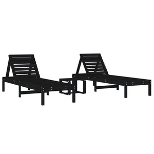 vidaXL, vidaXL Sonnenliegen 2 Stk. mit Tisch Schwarz Massivholz Kiefer