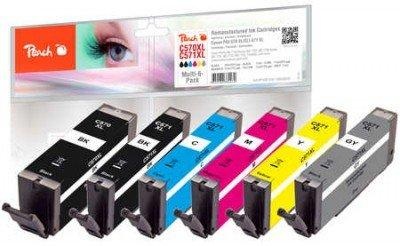 Peach, Peach Spar Pack mit grau Tintenpatronen XL-Ergiebigkeit, kompatibel zu Canon PGI-570XL, CLI-571XL, Peach C570 XL 6 Druckerpatronen XL (bk, bkph, gy, c/m/y) ersetzt Canon PGI-570XL, CLI-571XL für z.B. Canon Pixma TS 5050, Canon Pixma TS 6050