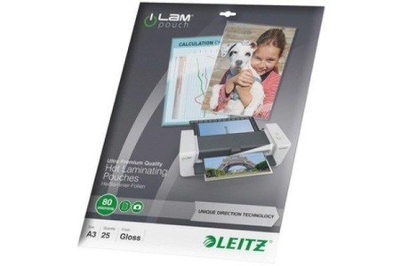 Leitz, Leitz Laminierfolie DIN A3 80 micron glänzend 25 St., Leitz Heißlaminierfolien A3 UDT 80 mic. 25/Verpackung