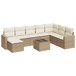vidaXL, vidaXL 9-tlg. Garten-Sofagarnitur mit Kissen Beige Poly Rattan, vidaXL 9-tlg. Garten-Sofagarnitur mit Kissen Beige Poly Rattan